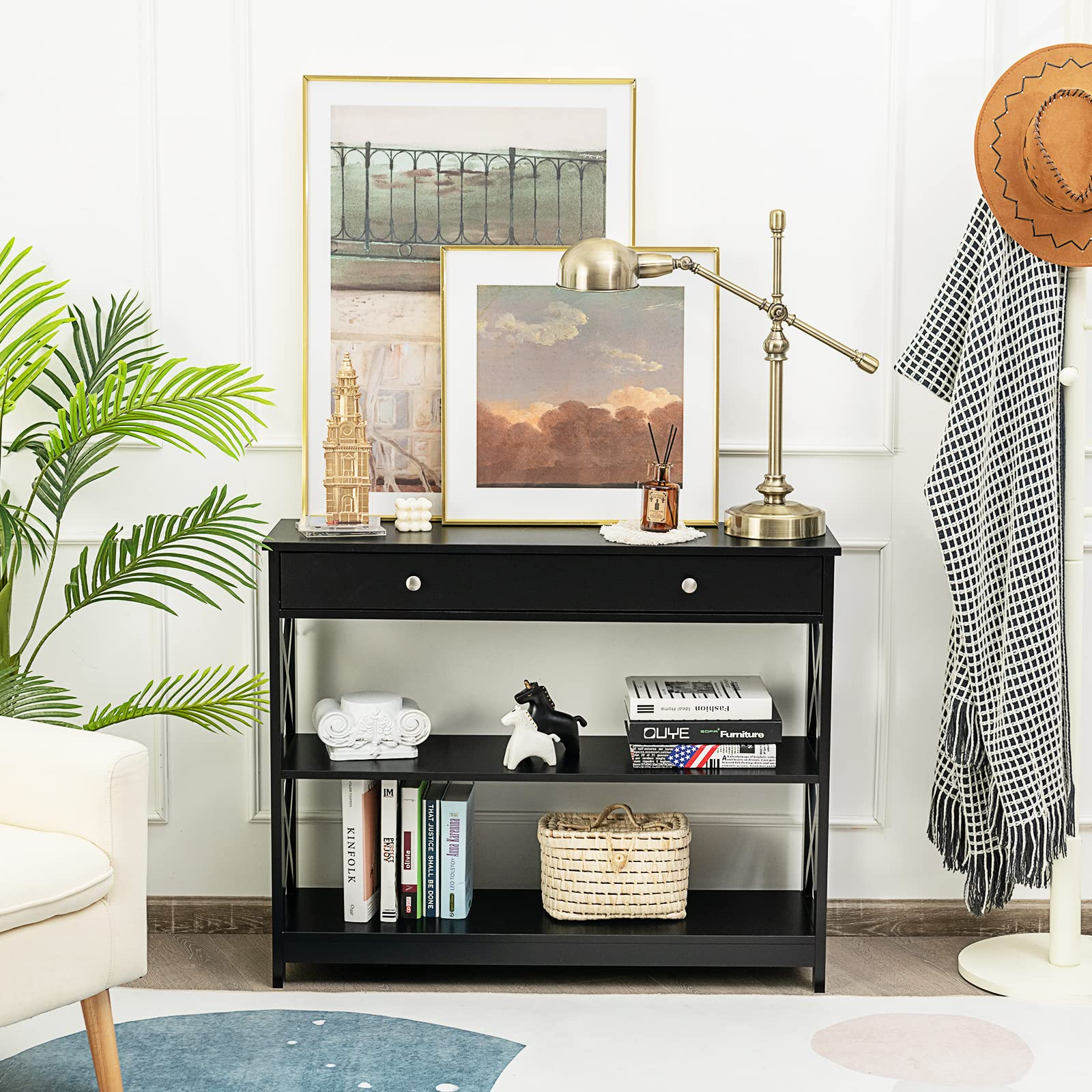 Giantex Console Table 3-Tier W/Drawer and Storage Shelves