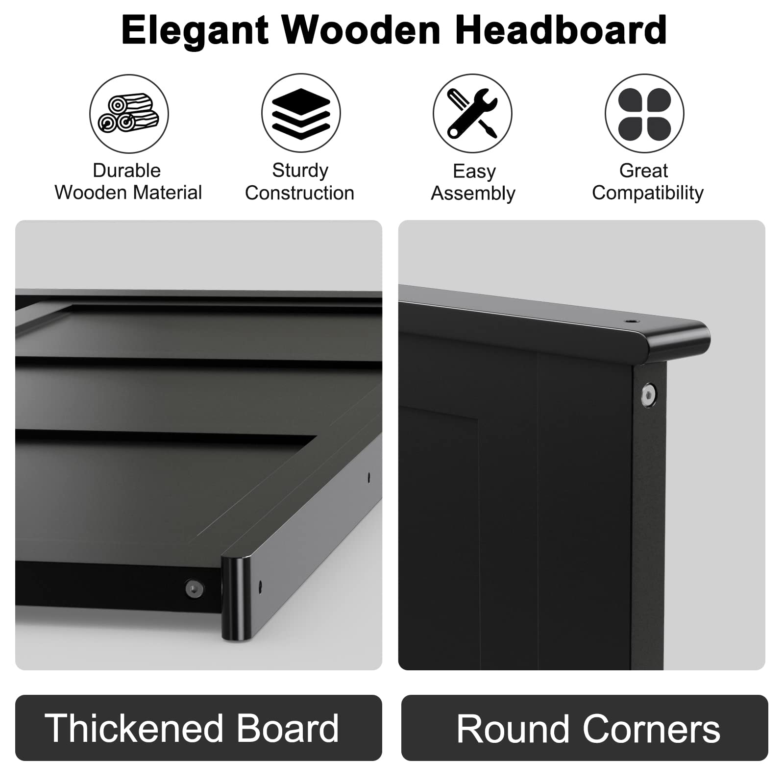 Giantex Wood Headboard, Flat Panel Headboard with Pre-drilled Holes for Height Adjustment