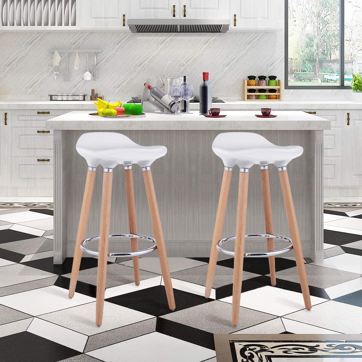 Modern Comfortable Barstools, Counter Height Bistro Pub Backless Armless Barstools Bar Height with Wooden Legs