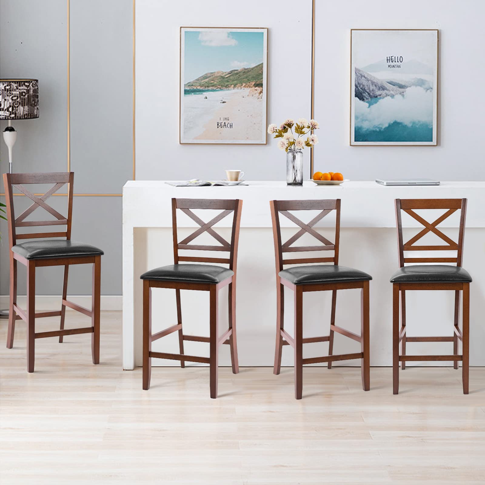 Giantex Modern 25” Counter Height Dining Pub Stools with X-Shaped Backrest, Soft Cushion & Durable PU Seat