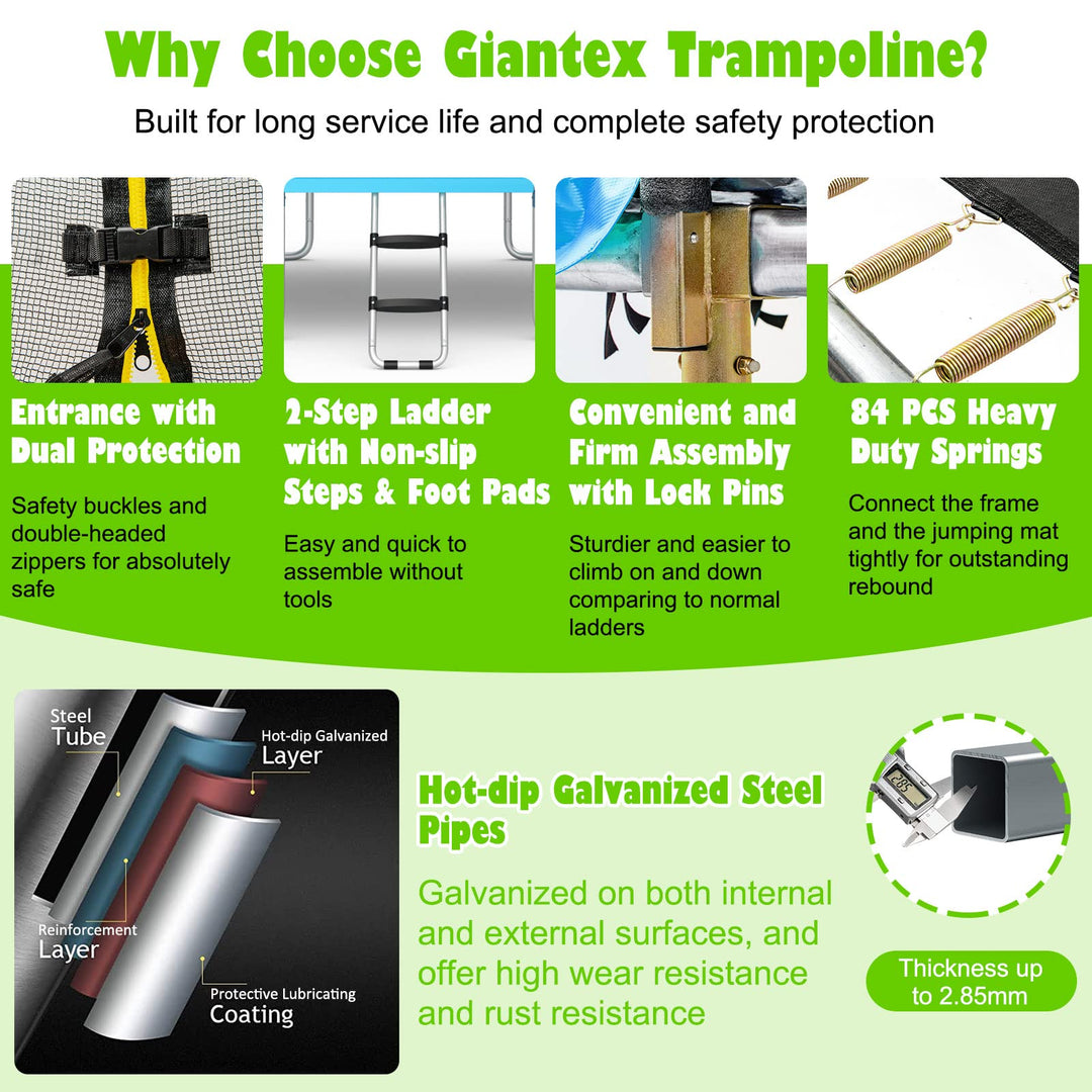 Giantex Trampoline, 8 FT x 14 FT ASTM Certified Rectangular Trampoline with Enclosure, Ladder, Double-Side Galvanized Steel Frame
