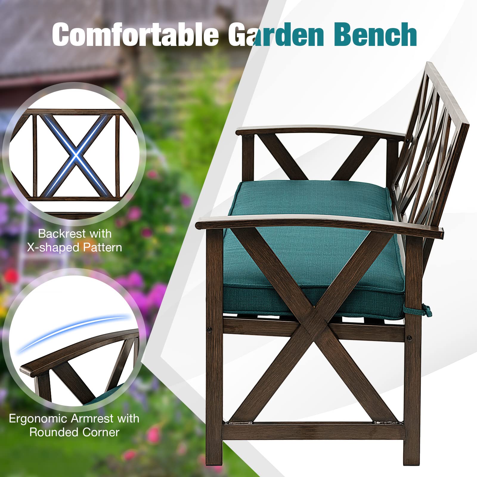 Giantex 51.5" Outdoor Garden Bench - Patio Chair with Heavy-Duty Wood Grain Coated Steel Frame