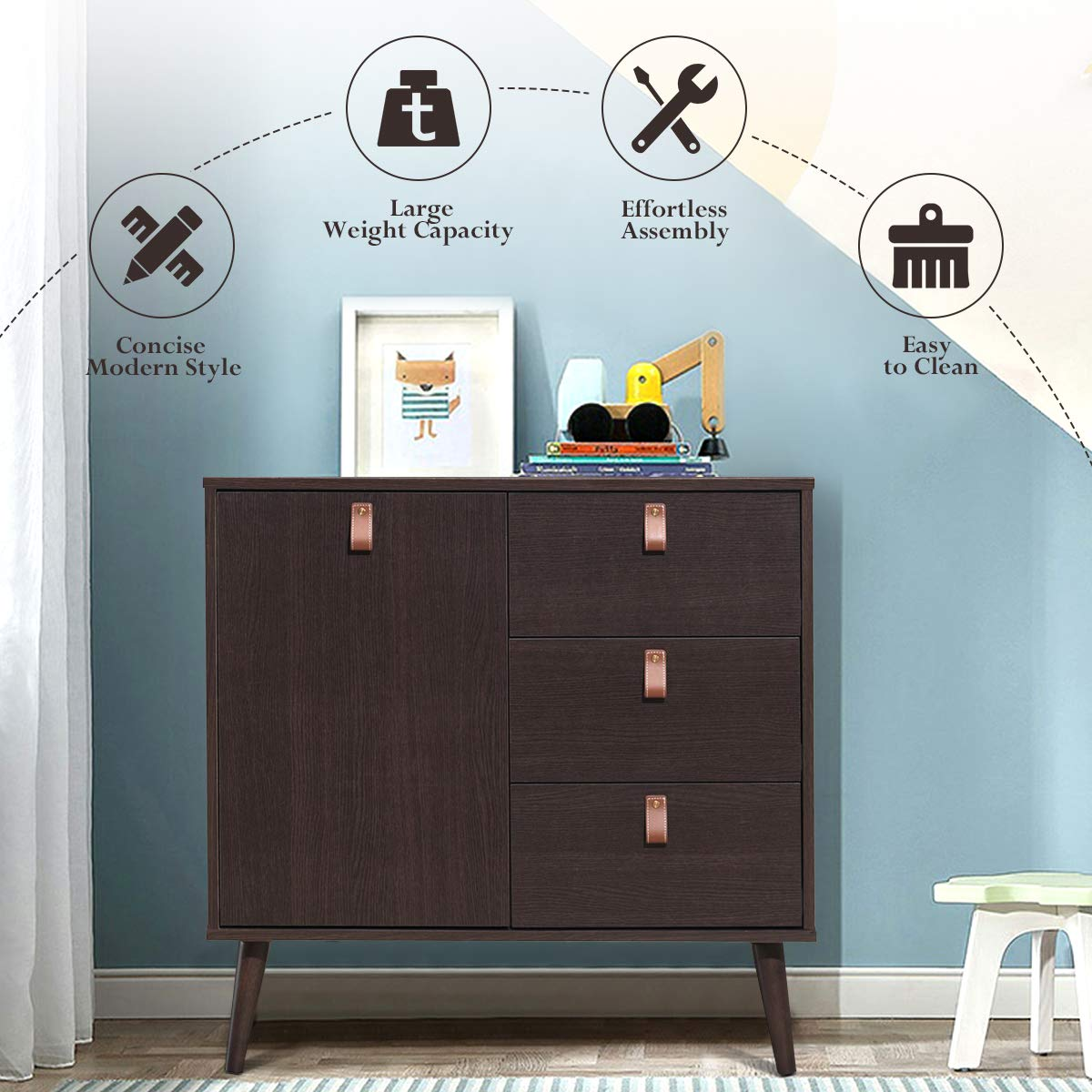 Giantex Sideboard Storage Cabinet with Doors and Adjustable Shelf (Dark Brown)