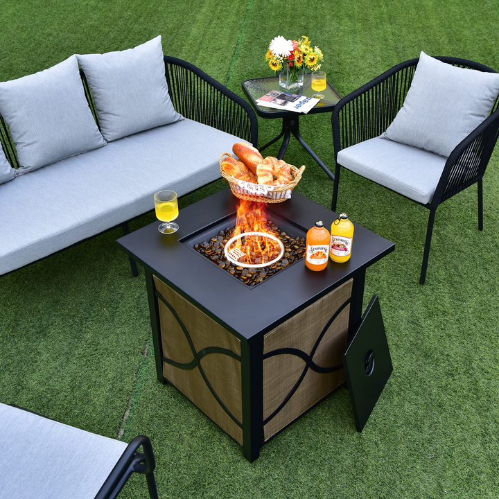 25-Inch Propane Fire Pit Table, 40000 BTU Square Gas Firepit Table with Lid