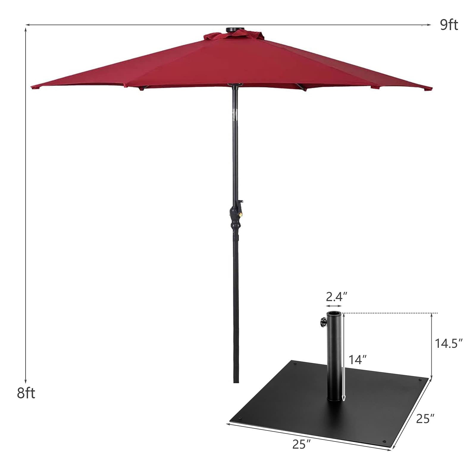 Giantex Patio Umbrella with Umbrella Base Stand 40 LBS Steel