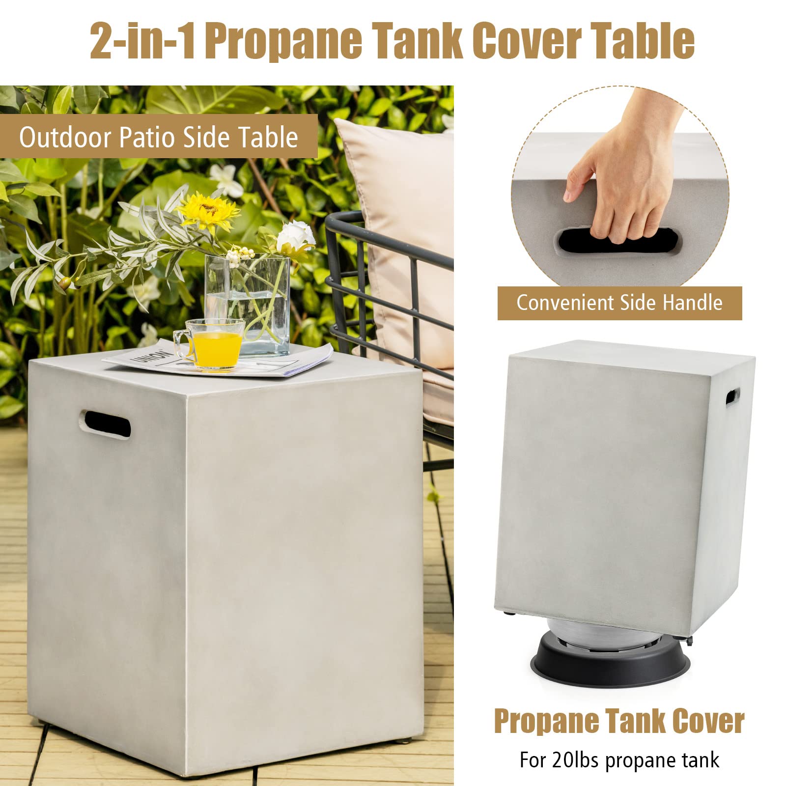 Giantex Propane Tank Cover Table - Hideaway Table, Outdoor 20 lbs Propane Tank Holder with Handles on Both Sides