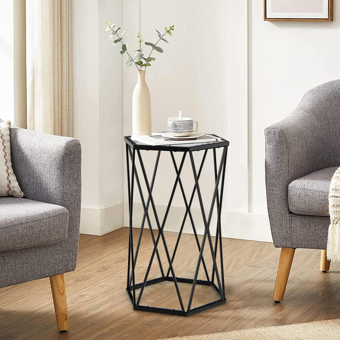 Giantex End Table w/Glass Top, Metal Frame, Small Coffee Accent Table for Small Space( 16" x 13.5" x 24")