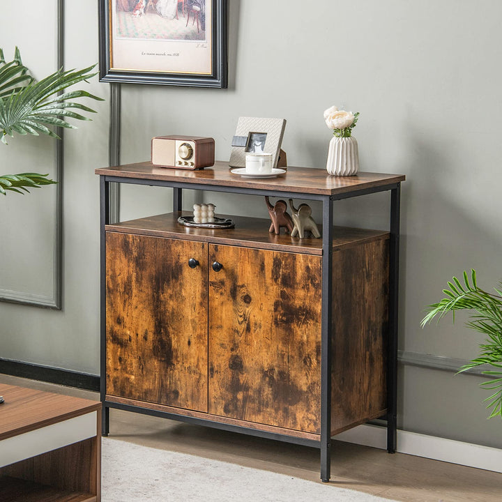 Giantex Buffet Cabinet with Shelf - 2 Door Sideboard Kitchen Storage Cupboard with Shelves (Rustic Brown)