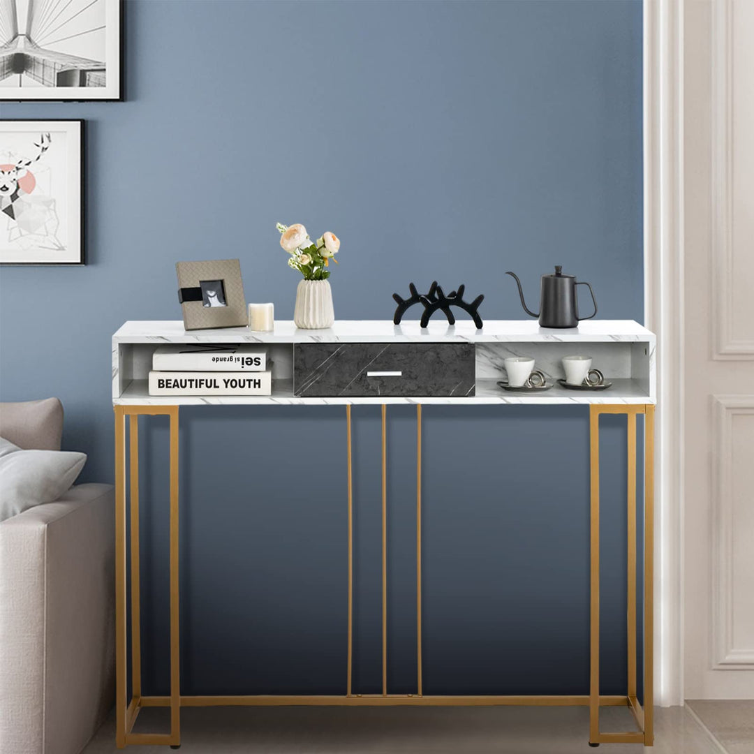 Giantex Console Table with Drawer - Sofa Side Table with Anti-Toppling Device & Adjustable Foot Pads