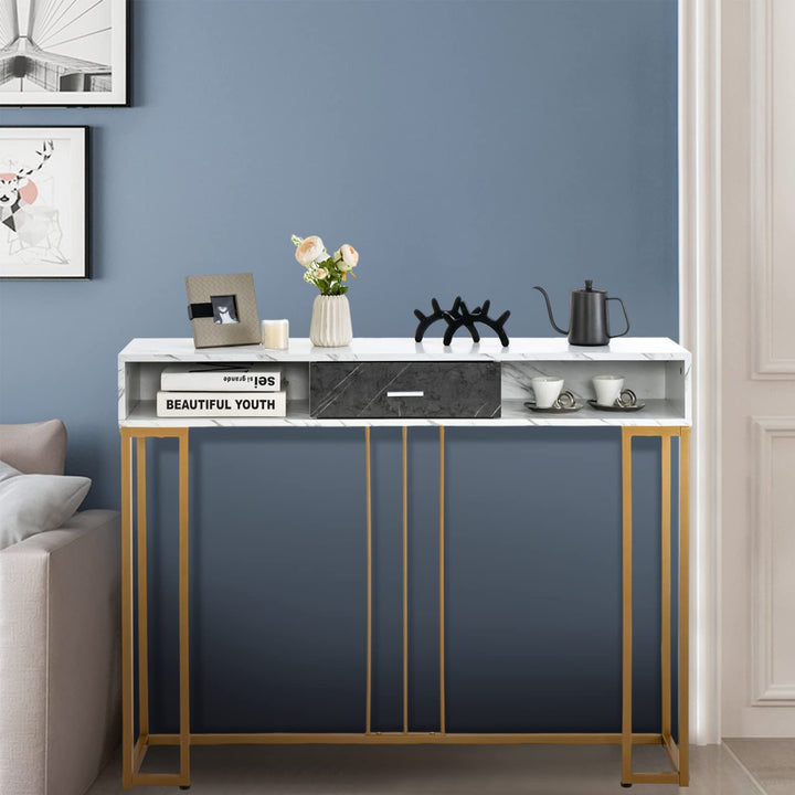 Giantex Console Table with Drawer - Sofa Side Table with Anti-Toppling Device & Adjustable Foot Pads