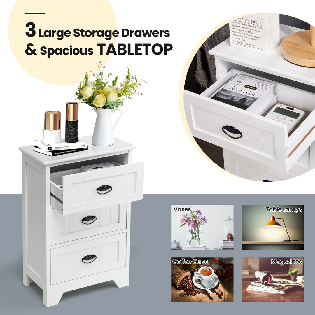 Giantex Nightstand with 3 Drawers, Bedside Table