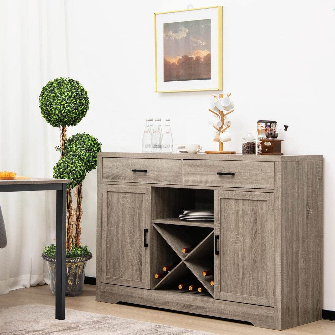 Giantex Buffet Cabinet, Farmhouse Sideboard with 2 Large Storage Drawers, Detachable Wine Rack(Gray)