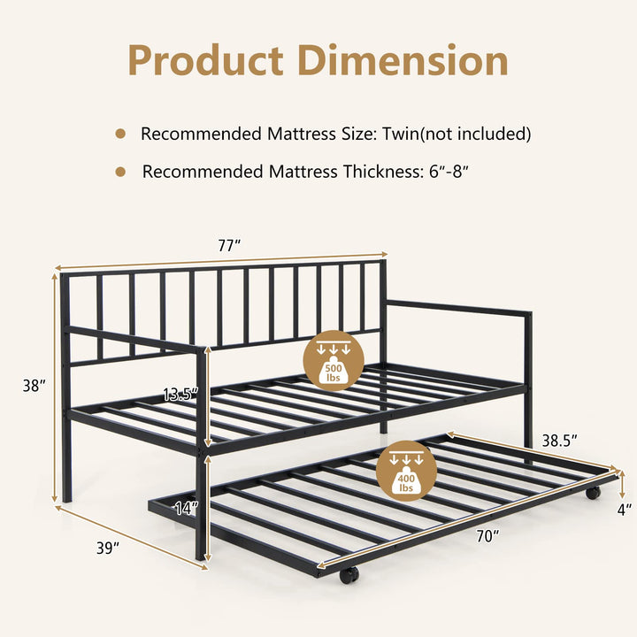 Giantex Metal Daybed with Trundle, Twin Size Daybed with Pullout Trundle & Steel Slat Support, Black
