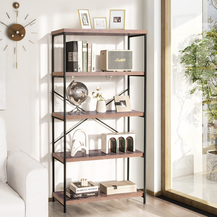 Giantex Industrial 5-Tier Wood Bookshelf - 63’’ Tall Open Storage Organizer Shelves with Anti-Tipping Device and Foot Pads