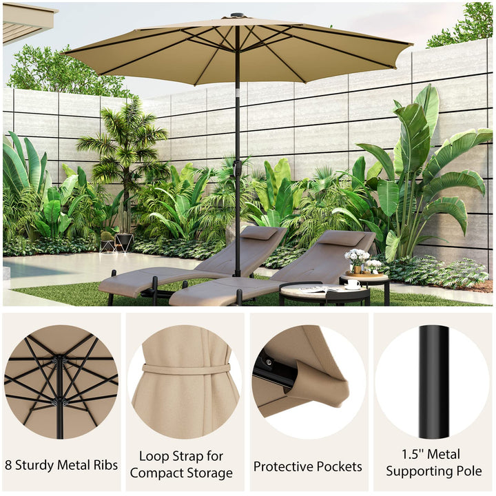 Giantex 10 ft Patio Umbrella with 112 Solar Lights, Outdoor Table Market Umbrellas with 8 Ribs