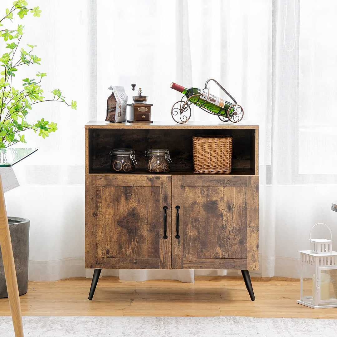 Giantex Mid-Century Storage Cabinet, Wooden Floor Cabinet with 2 Doors, Rustic Brown
