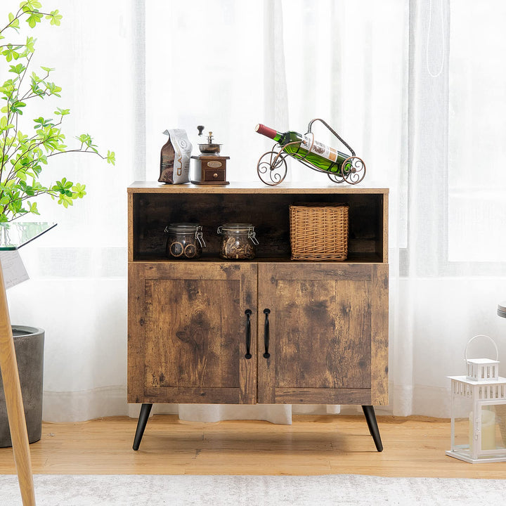 Giantex Mid-Century Storage Cabinet, Wooden Floor Cabinet with 2 Doors, Rustic Brown