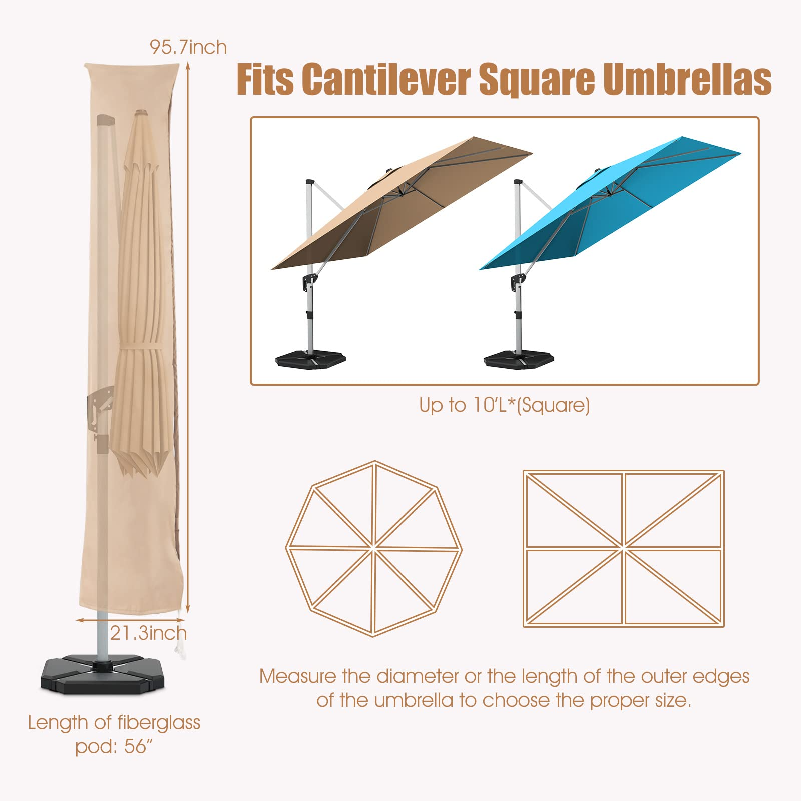 Patio Umbrella Cover for 10FT to 11FT Cantilever Umbrella