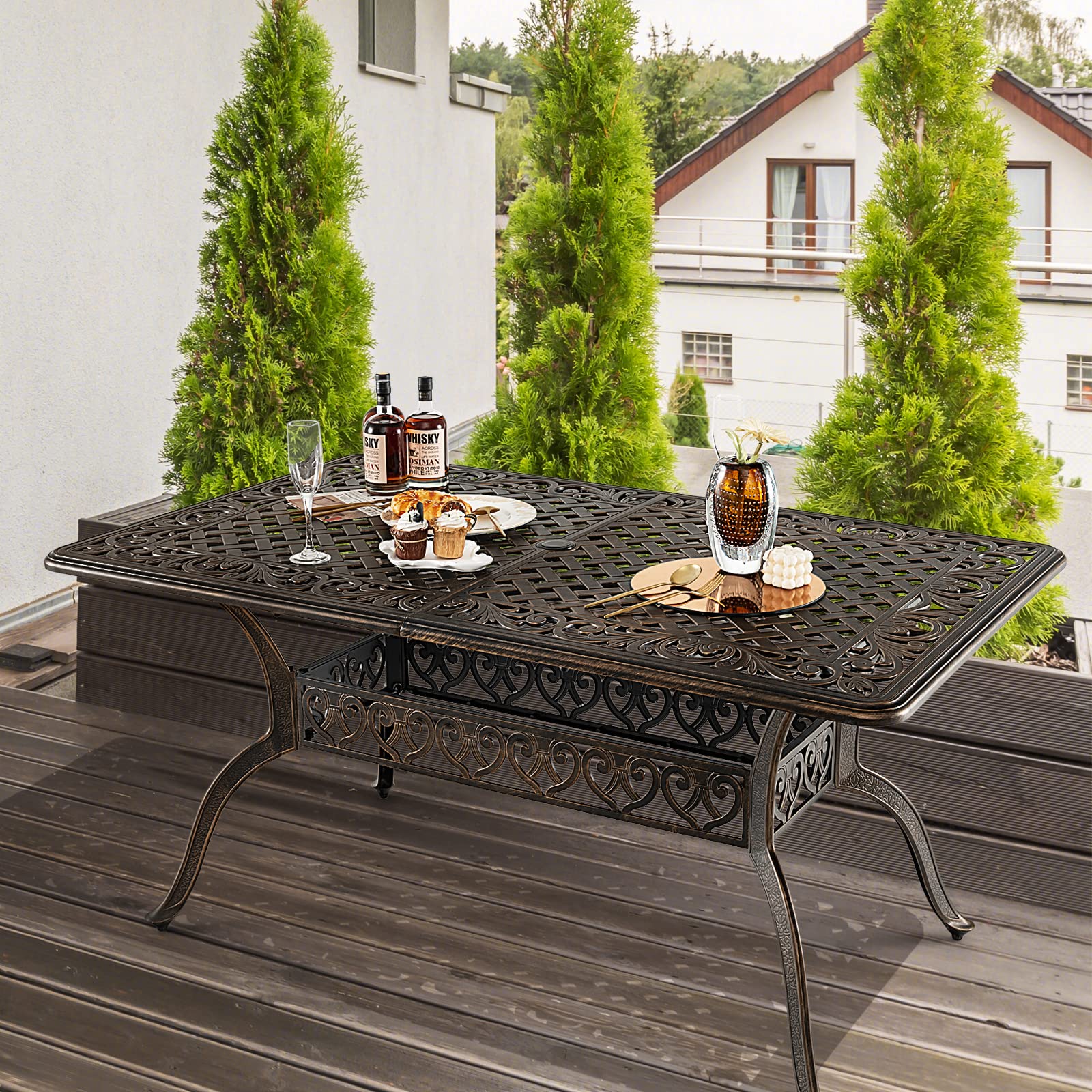 Giantex Patio Dining Table, Cast Aluminum Outdoor Table for 6 or 8 Persons, Heavy-Duty Structure