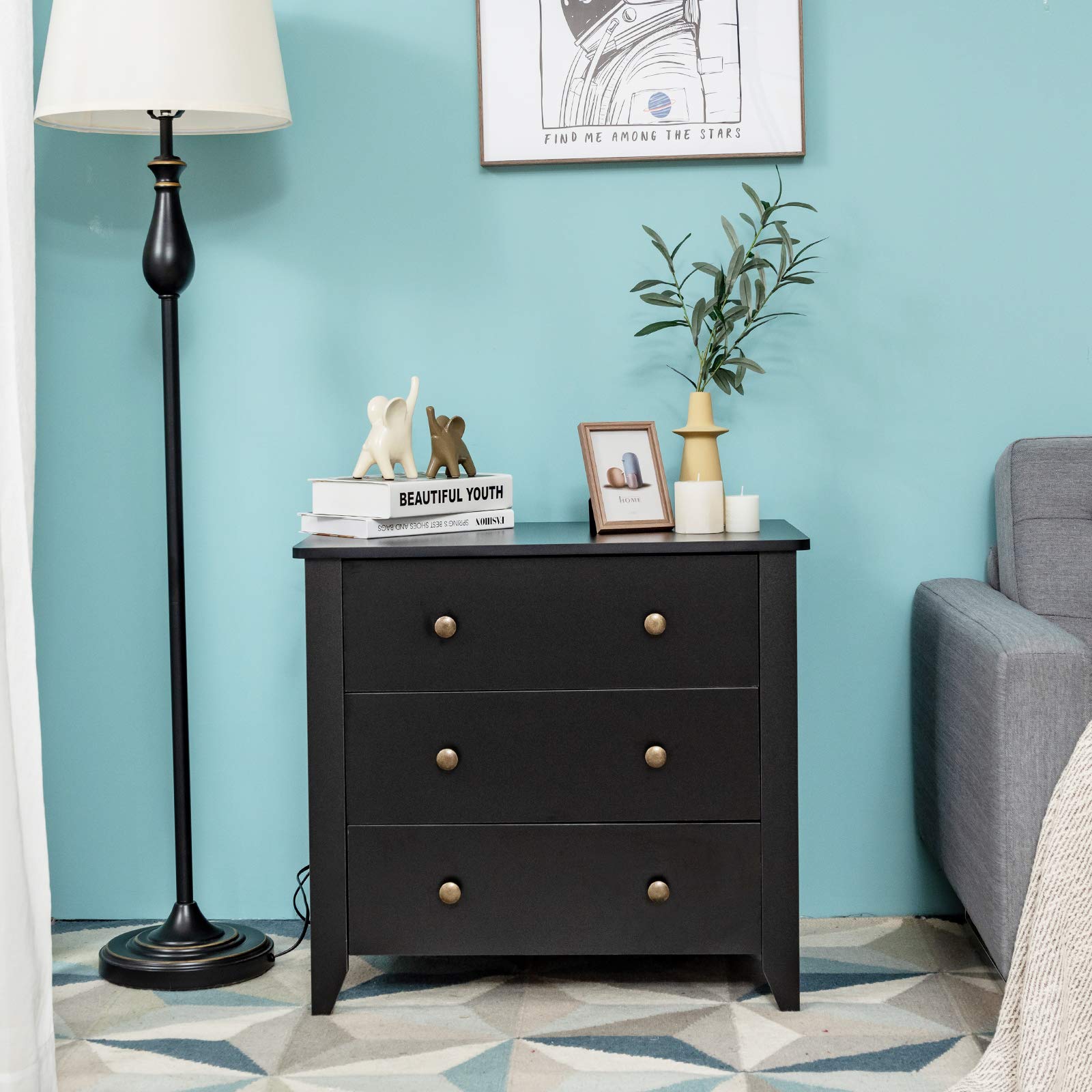 Giantex Modern Simple Dresser 3-Drawers Chest with Solid Curved Legs