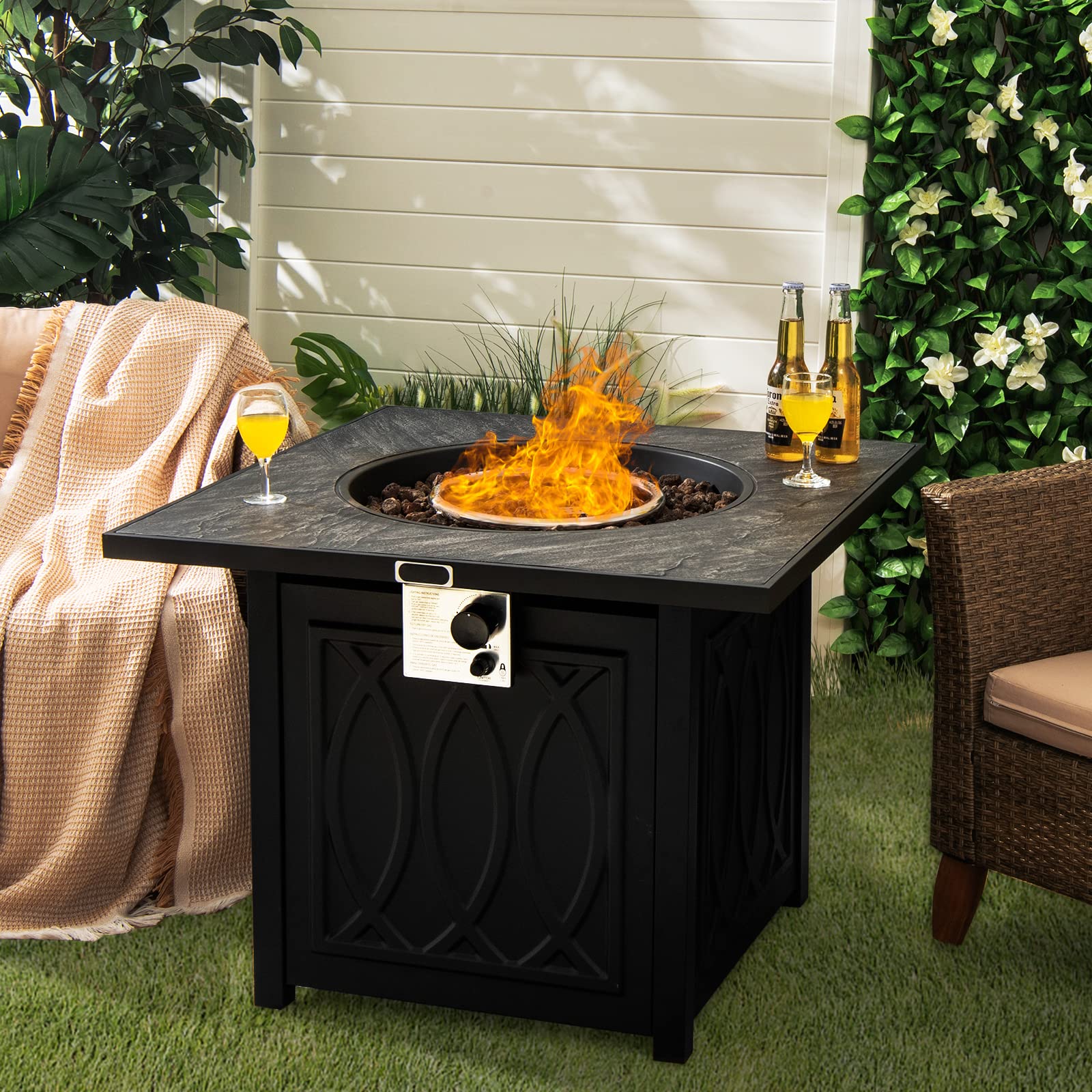 Giantex Outside Propane Fire Pit - 50,000 BTU/14.65KW Fire Pit Table, 32 Inch, Black