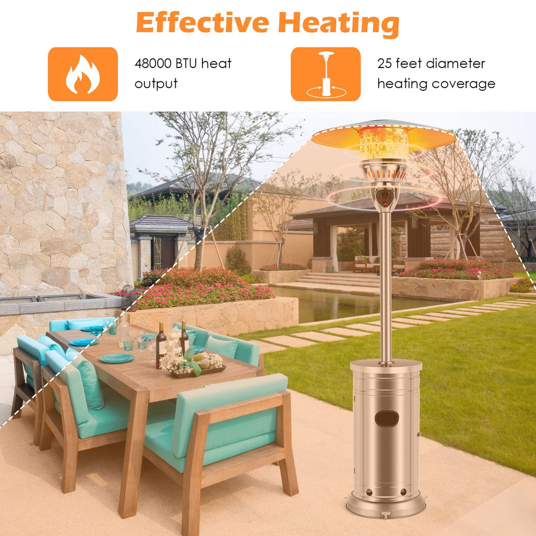 48000 BTU Outdoor Propane Heater, Stainless Steel Patio Heater with Drink Shelf Table