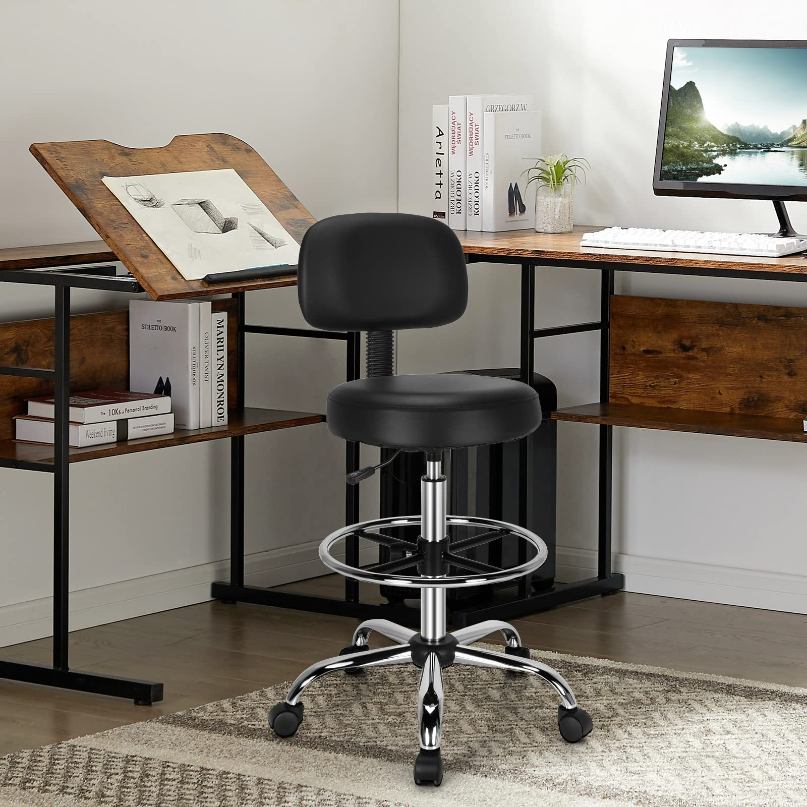 Giantex PU Leather Drafting Chair, Tall Office Chair