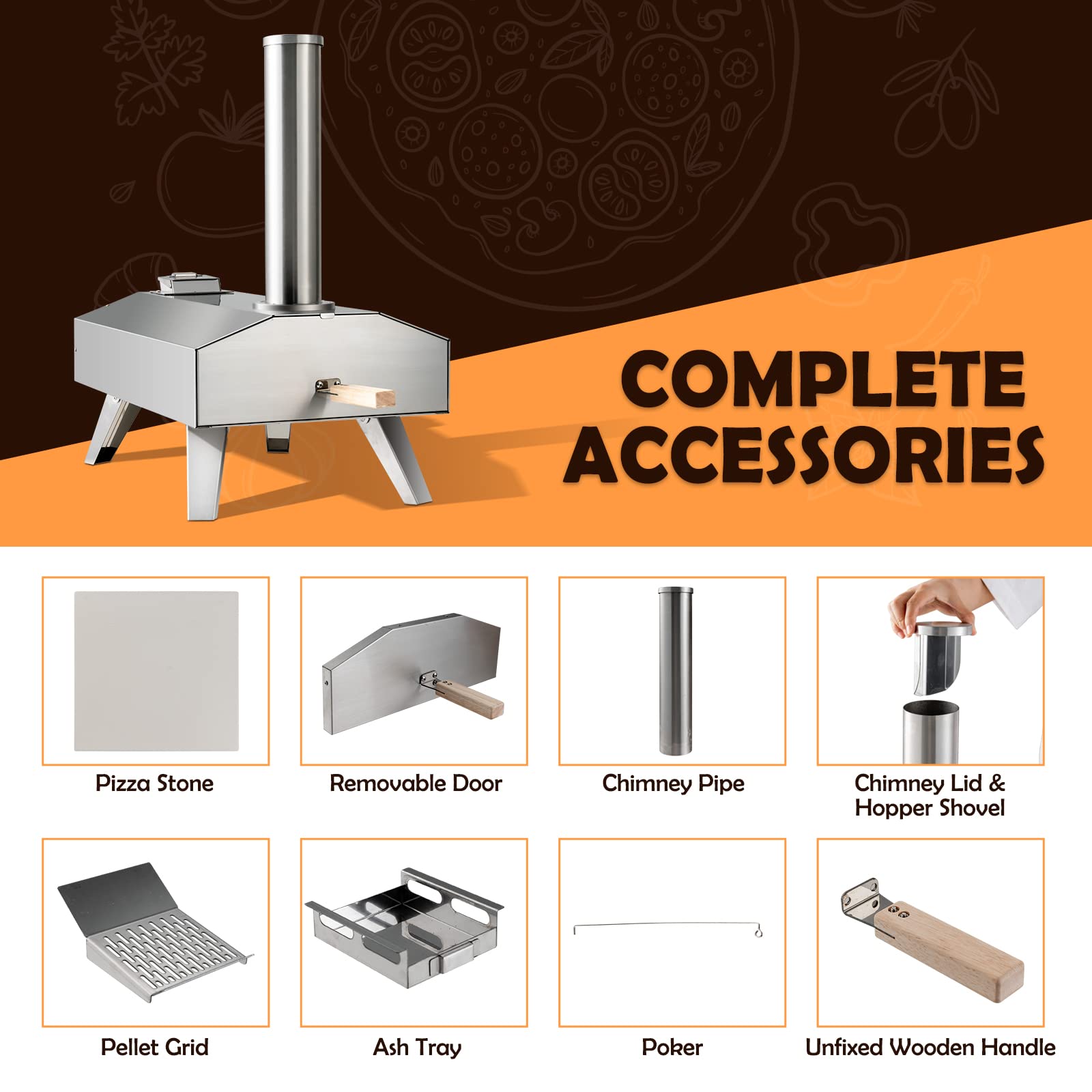 Giantex Outdoor Pizza Oven with 12'' Pizza Stone, Foldable Legs, Portable Stainless Steel Steel Pizza Maker for Outside