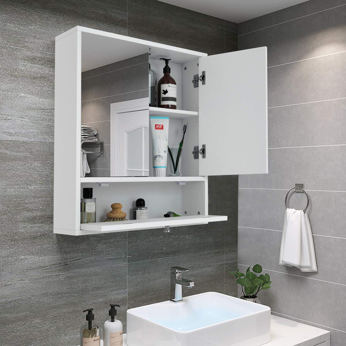 Giantex Bathroom Cabinet Wall Mounted Mirrored Storage Organizer