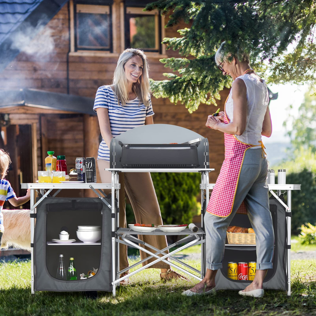 Giantex Folding Camping Kitchen Table w/ 2 Storage Organizer