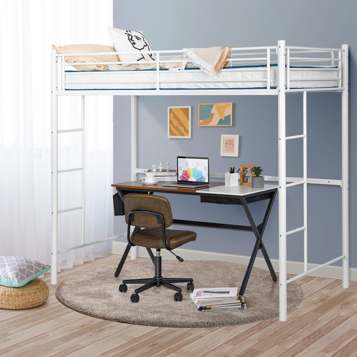 Heavy Duty Loft Bed Frame with 2 Ladders | Metal Loft Bed Twin Size