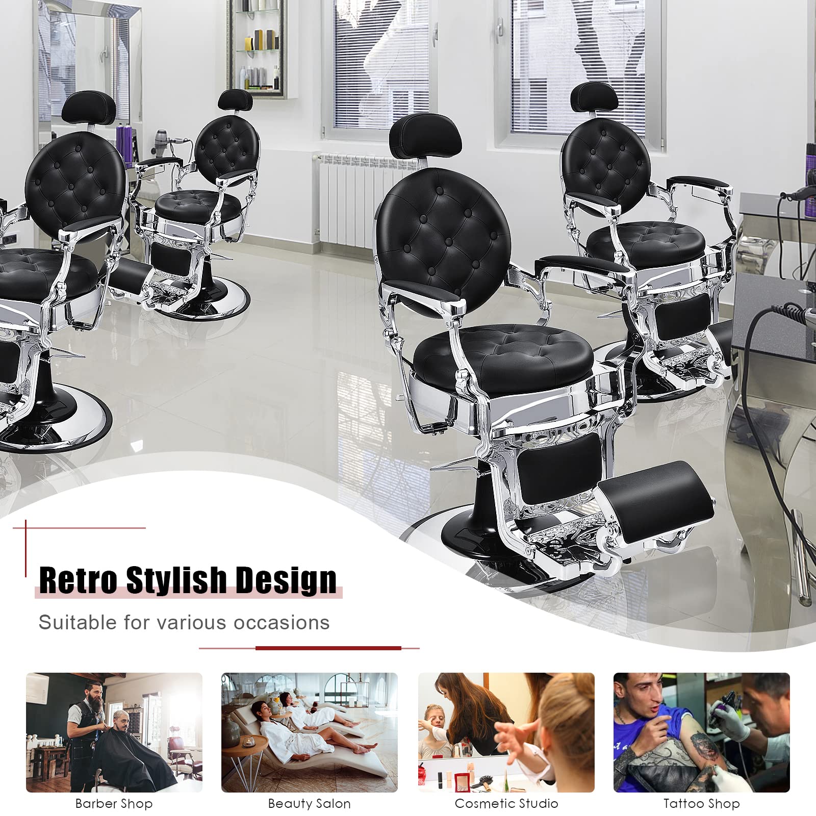 Giantex Vintage Barber Chair, 360-degree Swivel Reclining Salon Chair for Hair Stylist