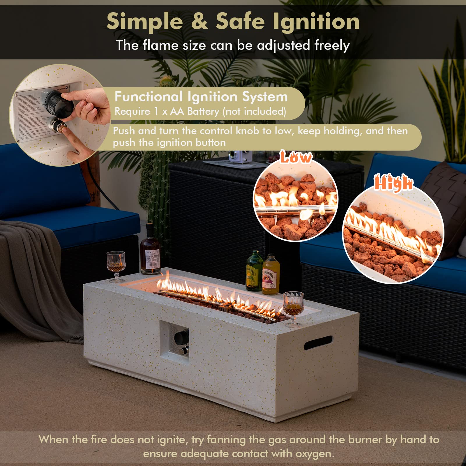 Giantex Rectangle Fire Pit Table - 50,000 BTU Terrazzo Propane Gas Fire Table