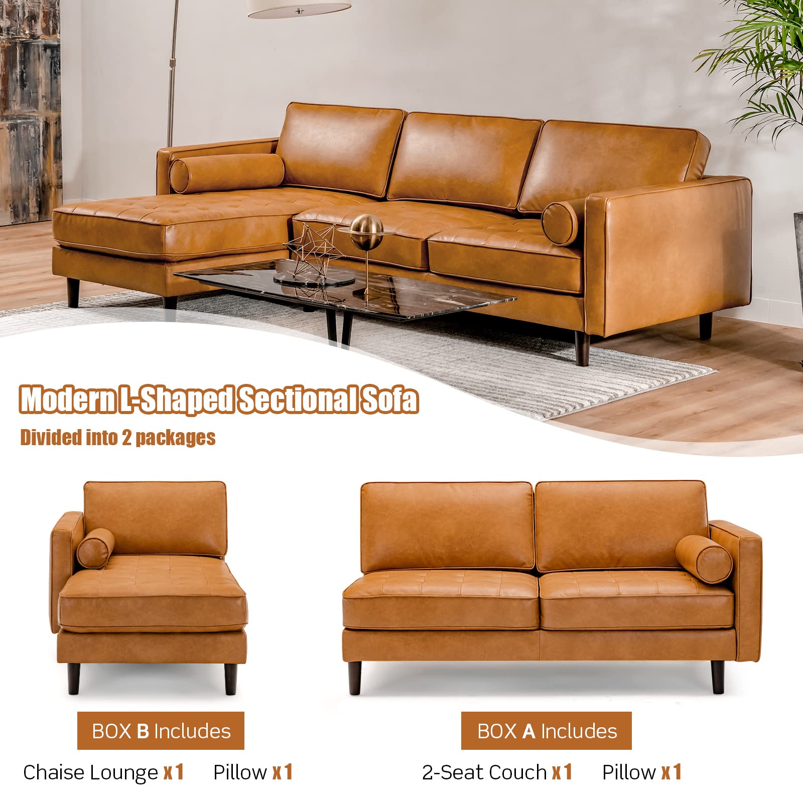 Giantex Sectional Sofa Couch with Chaise Lounge, L-Shaped 3-Seat Sofa Sleeper