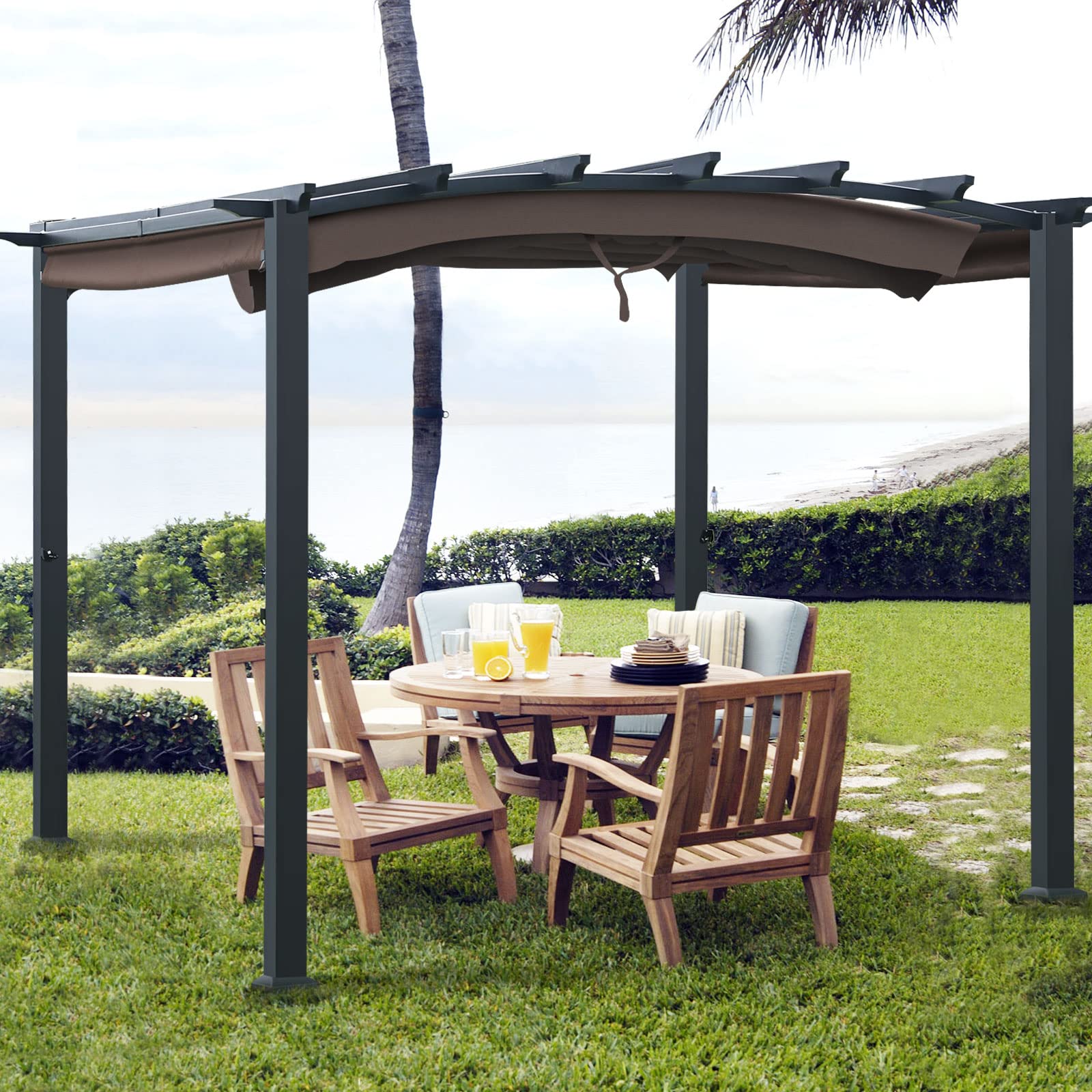 Outdoor Retractable Pergola 10' x 10', Metal Patio Gazebo Pergola