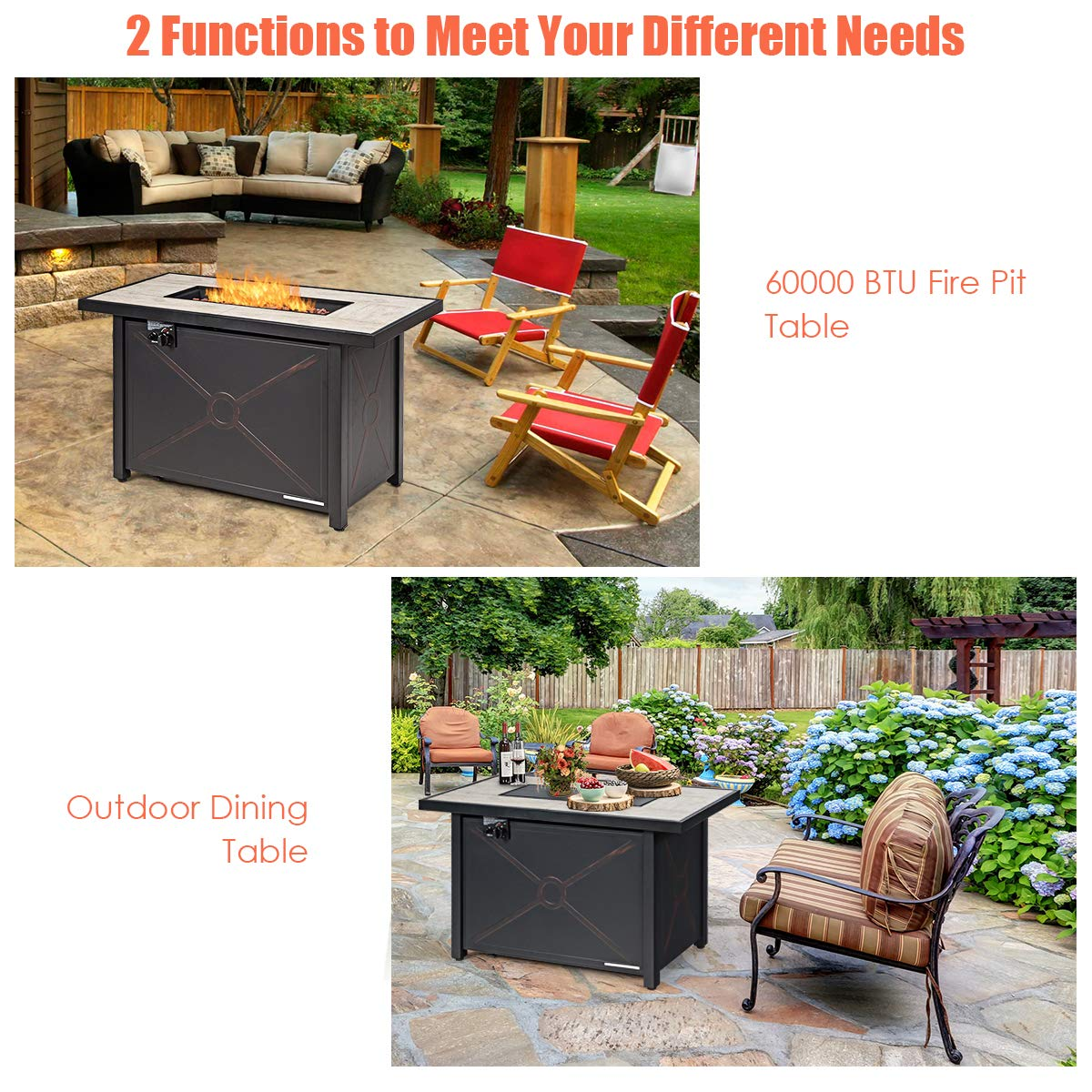 Giantex Gas Fire Pit Table w/ Ceramic Tabletop, 42 Inch 60,000 BTU Rectangular Propane Fire Pit Table