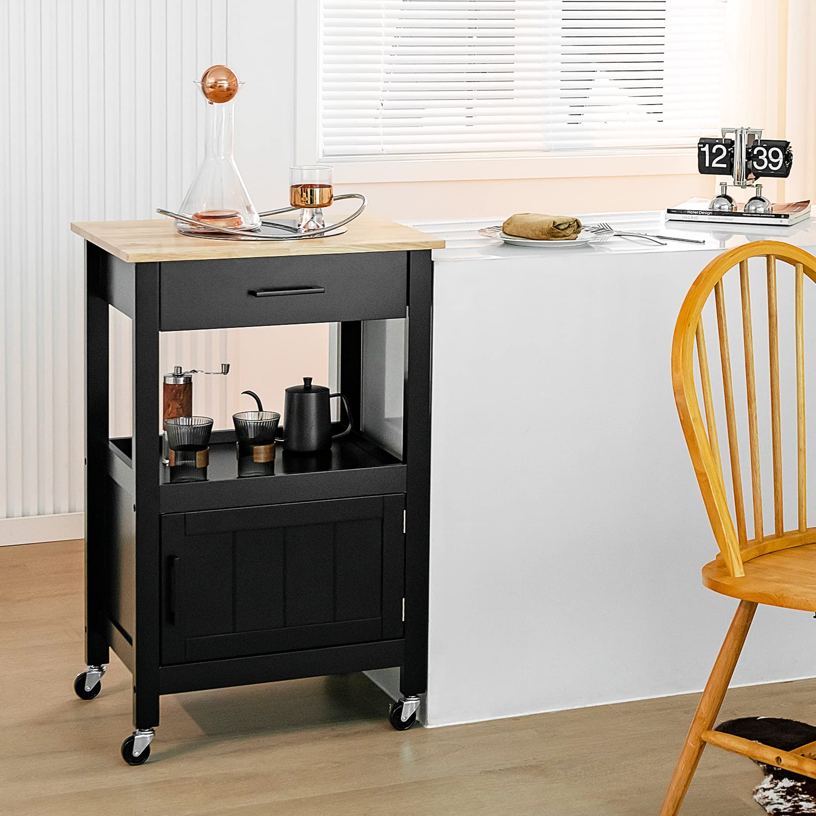 Giantex Kitchen Island with Storage, Small Kitchen Cart on Wheels w/ Drawer, 3 Hooks, Rolling Trolley