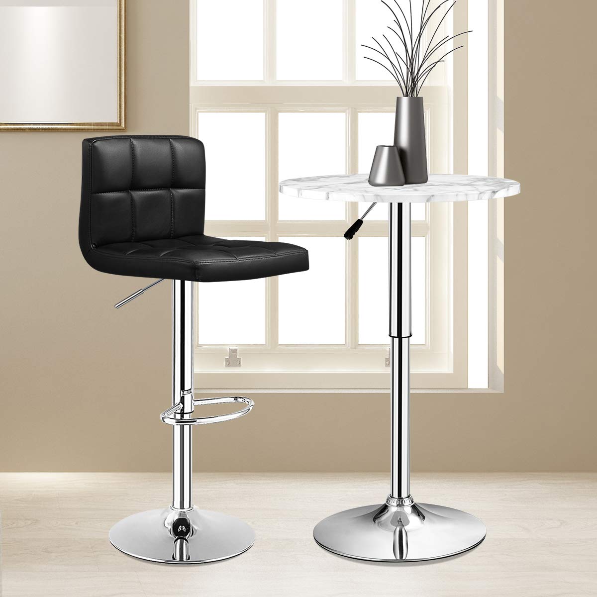 Giantex Bar Stool, Modern Swivel Adjustable Armless Barstools, Square Counter Height PU Leather Bar Stools