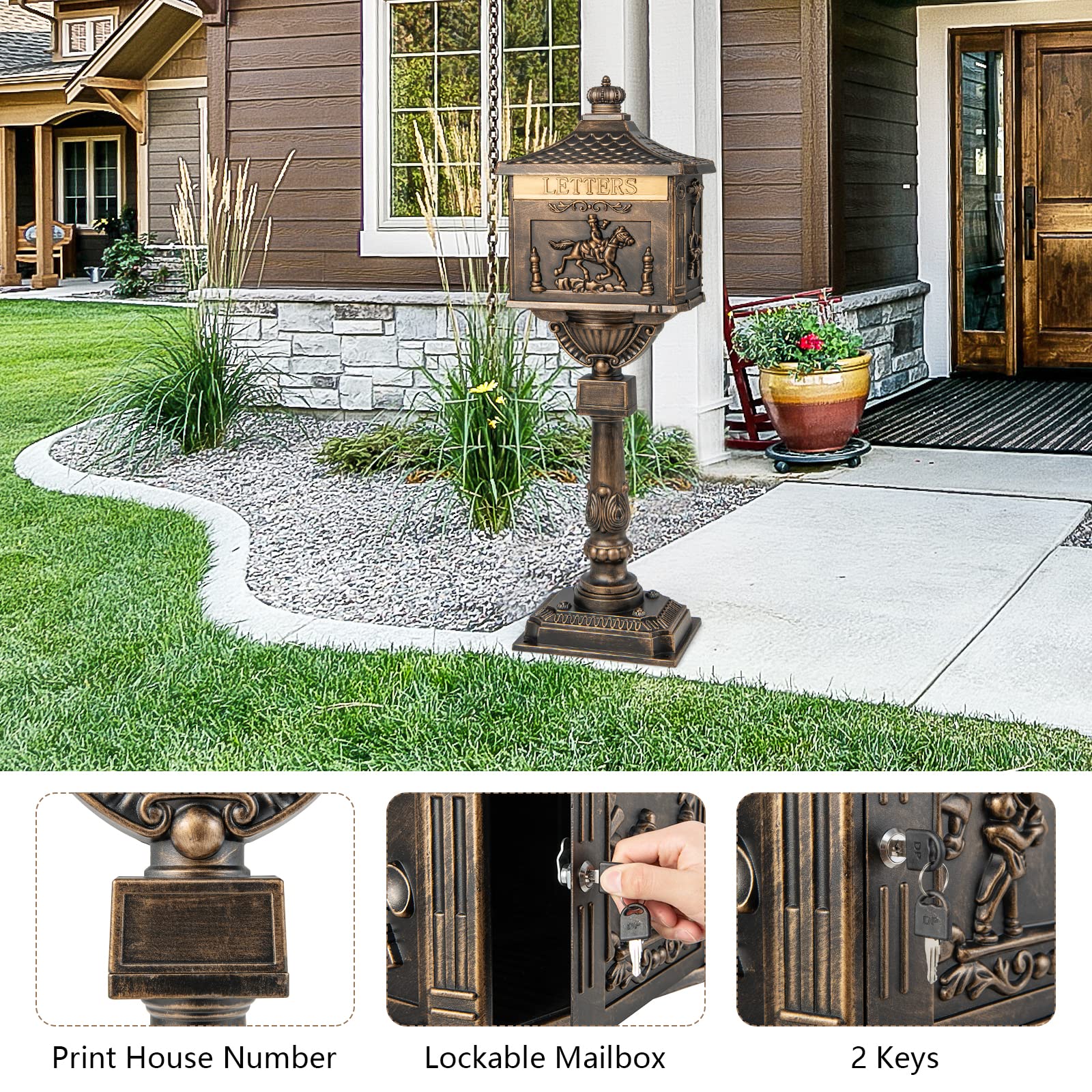 Cast Aluminum Mailbox with Post - Giantex