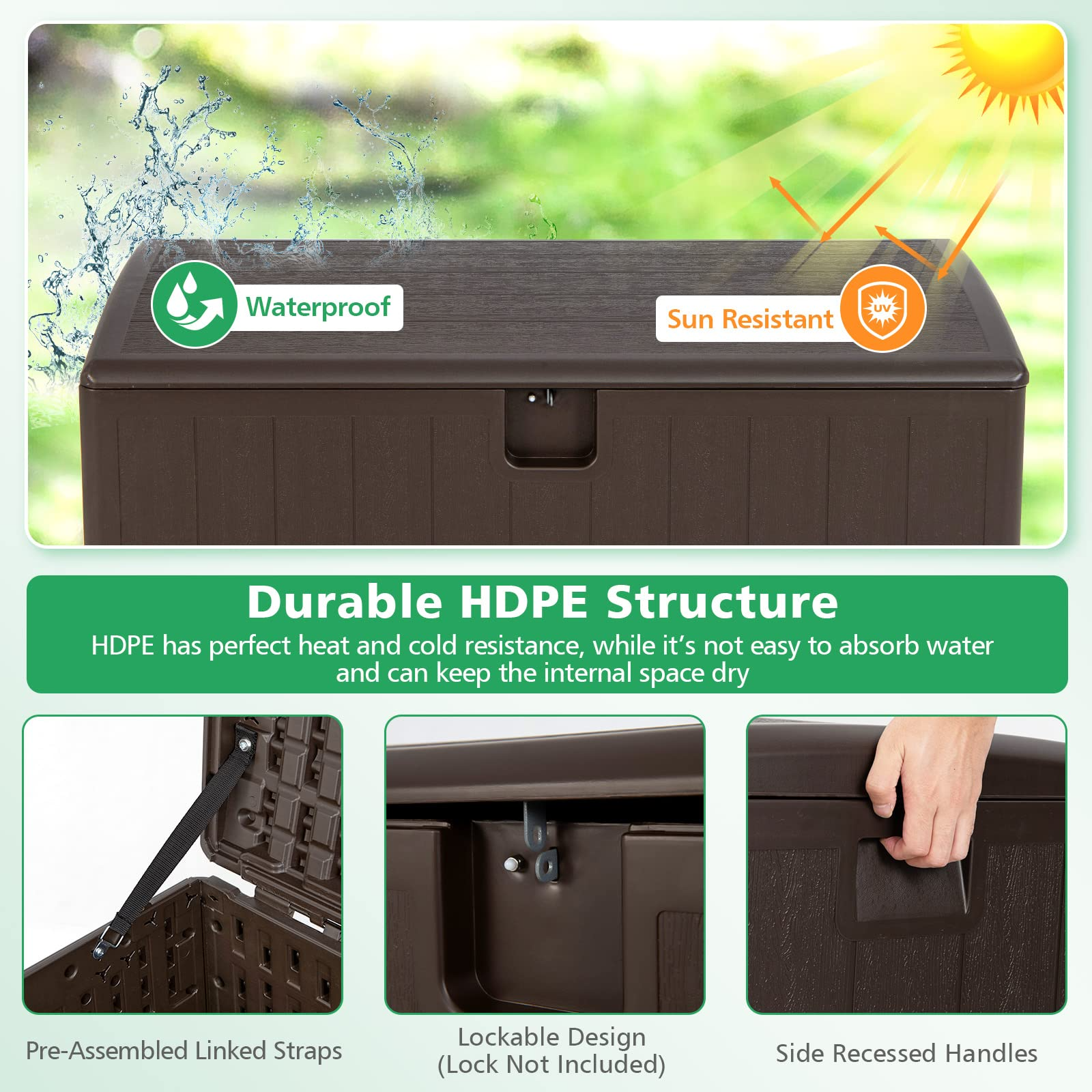 Outdoor Storage Deck Box Patio Bin - 105 Gallon Indoor/Outside Storage Box with Lockable Lid