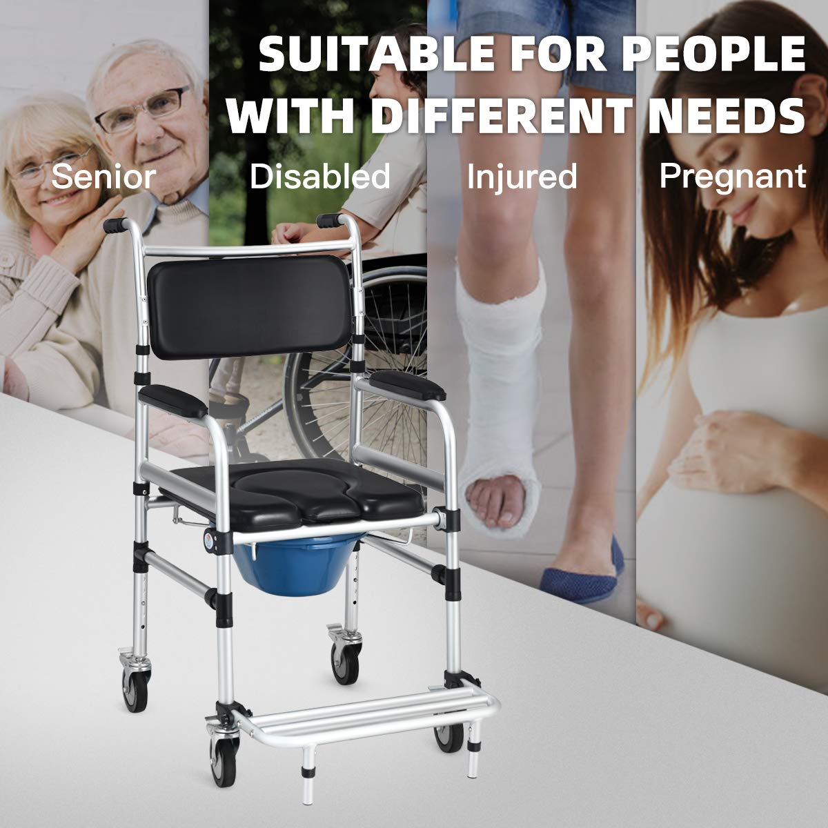 Giantex 3 in 1 Lightweight Shower Commode Wheelchair