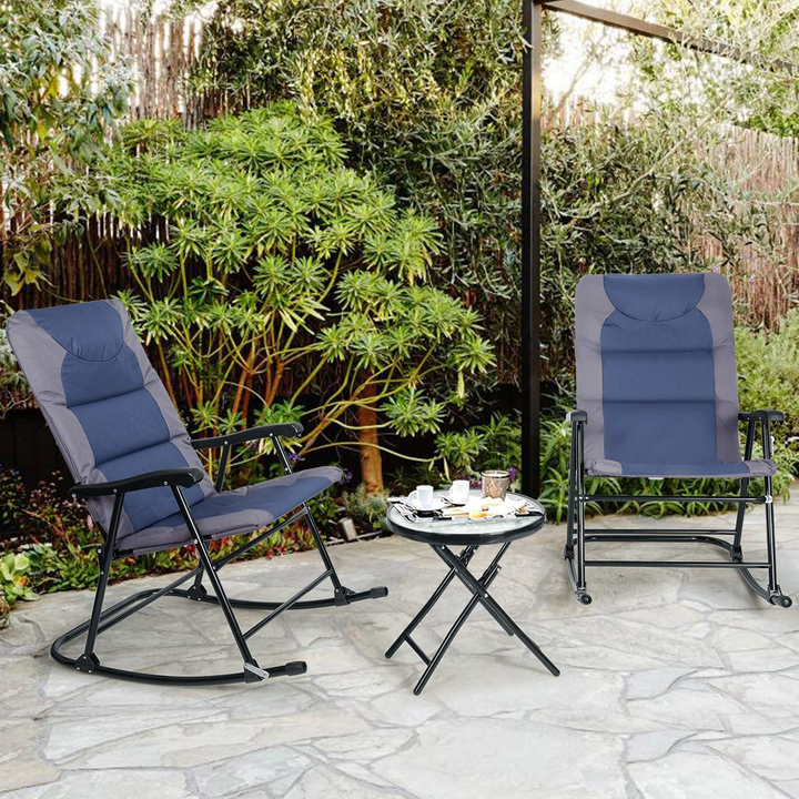 Giantex 3 PCS Folding Bistro Set Outdoor Patio Rocking Chairs Round Table Set 2 Rocking Chairs