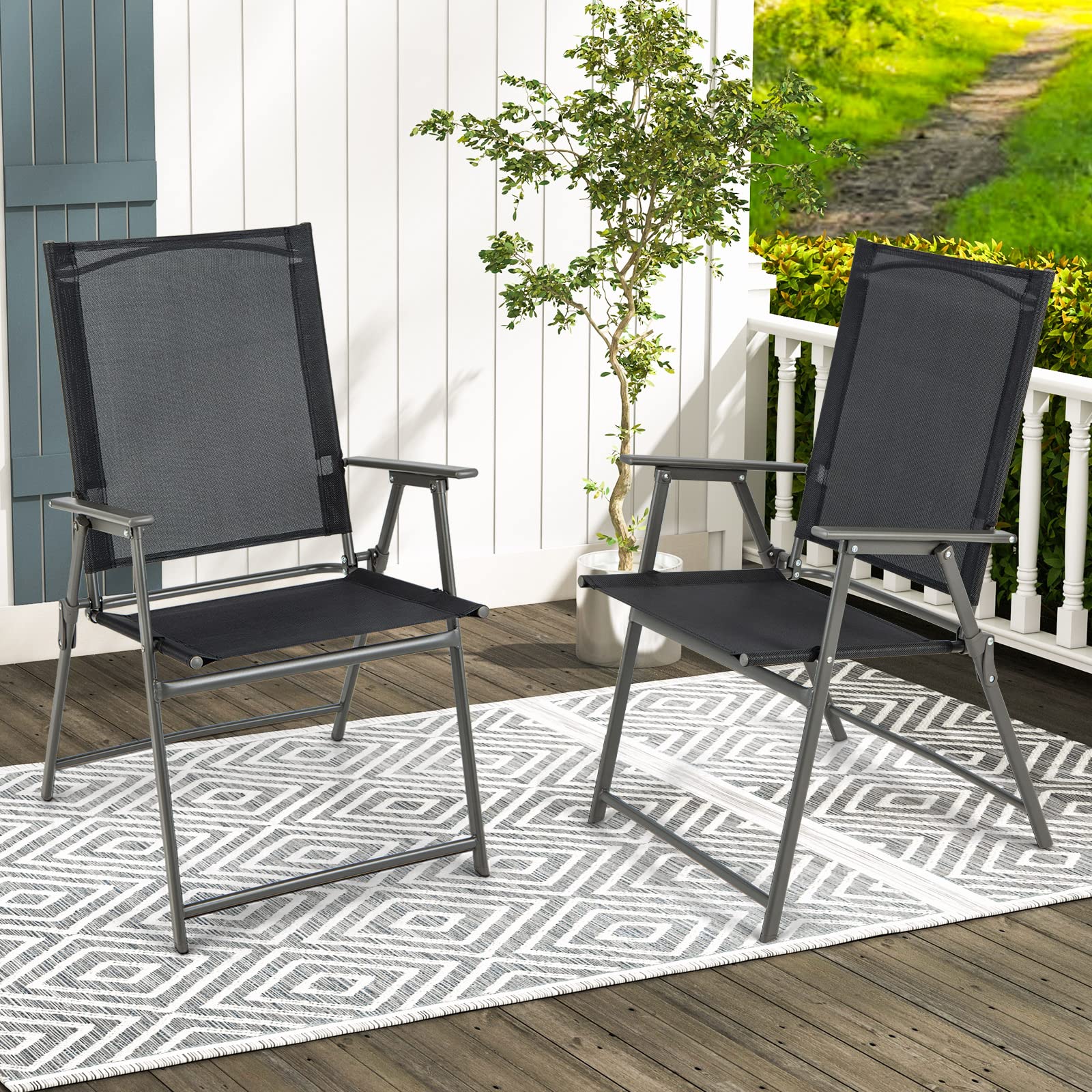 Patio Folding Chairs Set - Giantex