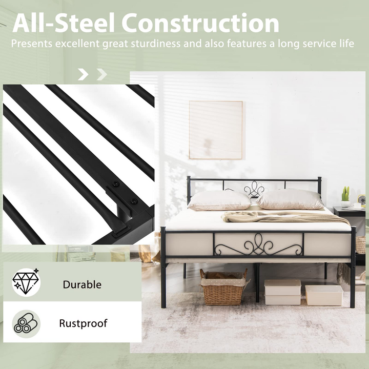 Mattress Foundation w/Heavy Duty Steel Slat Support, No Box Spring Needed