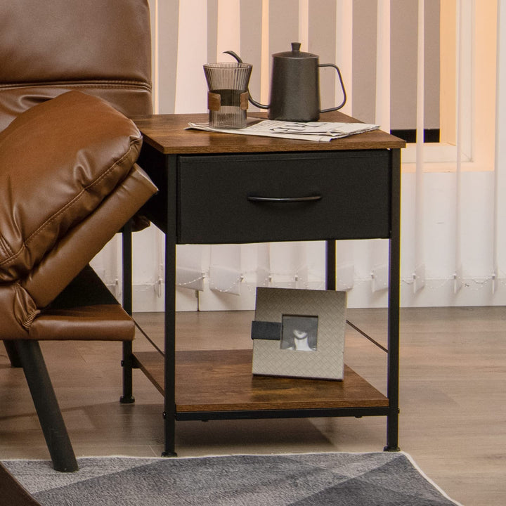Giantex Nightstand, Bedside Table w/Removable Fabric Drawers and Open Storage Shelf