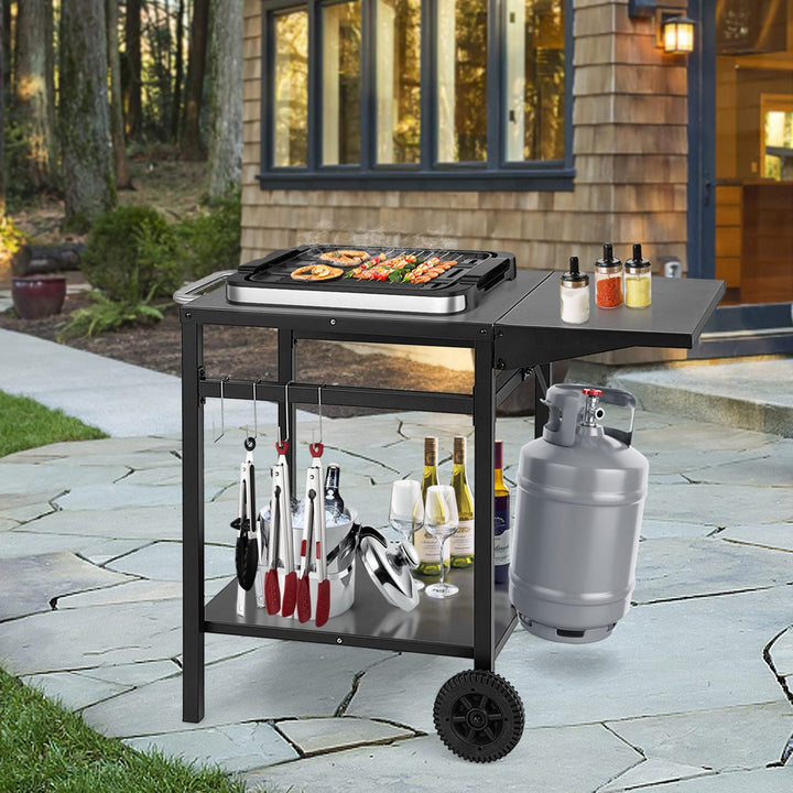 Giantex Outdoor Pizza Oven Stand Grill Cart with Wheels, Foldable Side Table, Gas Tank Hook