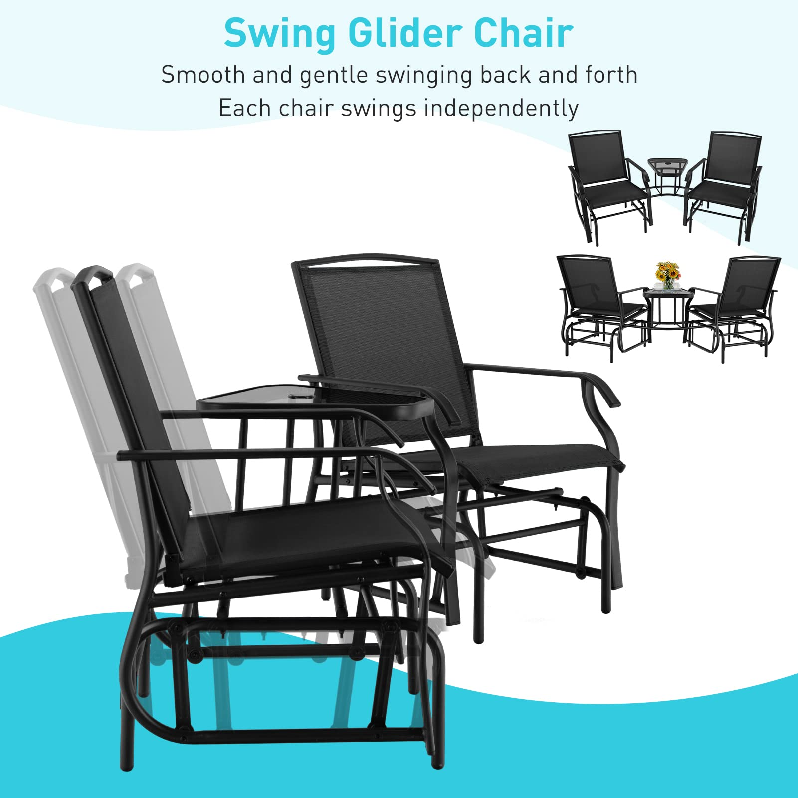 Giantex Outdoor Glider Chairs with Table & Umbrella Hole