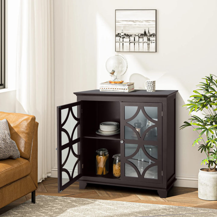 Giantex Buffet Sideboard, Freestanding Kitchen Cupboard w/Adjustable Shelf, 2 Decorative Glass Doors