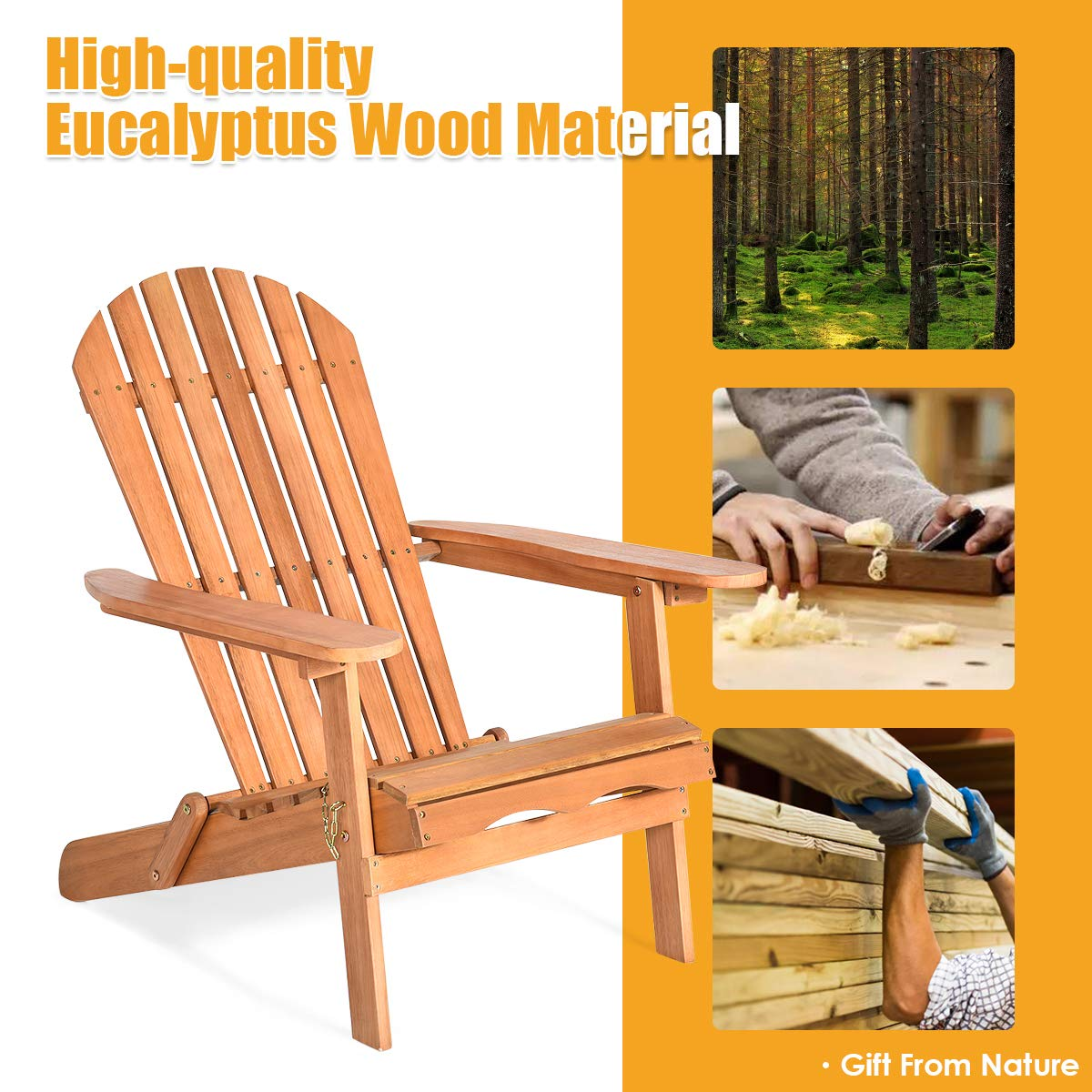 Giantex Adirondack Chair Wooden and Foldable Outdoor Lounger Chair 34"X28"X35.5"