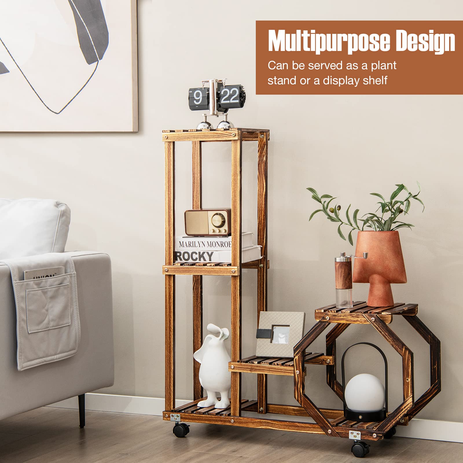 Giantex Rolling Wooden Plant Stand